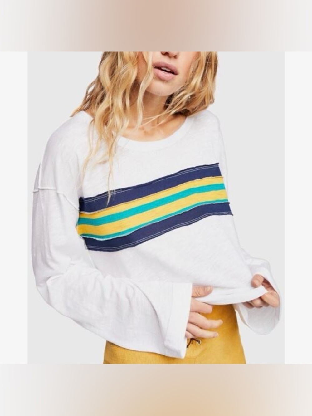Free People Ziggy Stripe Retro White Long Sleeve Tee in Size Medium